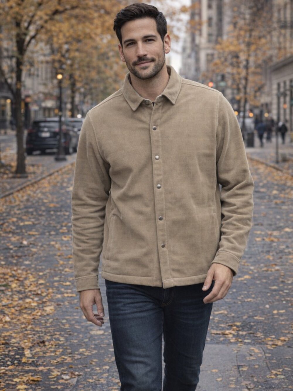 Copper & Oak Men's S Corduroy Shirt Jacket Brown Snap Front Stretch Size XLarge